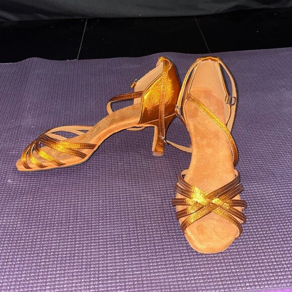 Women’s Salsa / Ballroom Dance Shoes – Bronze Satin – Size 7.5 – New w/ Non-Slip - Picture 1 of 5